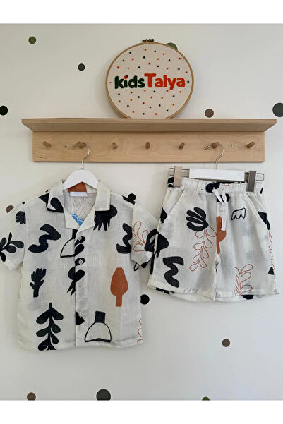 kidstalya Patterned Shirt Shorts Set