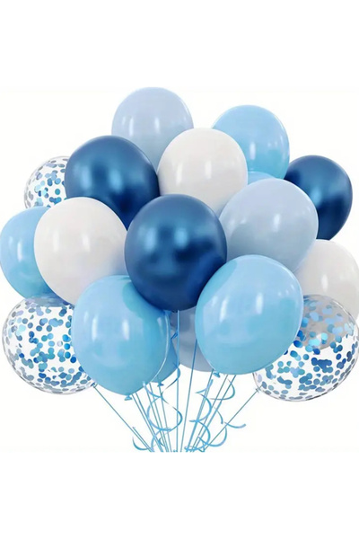 Çemrek Süs Parti Mavi White Transparent Sequin Navy Blue Balloon Bundle 25 Pieces