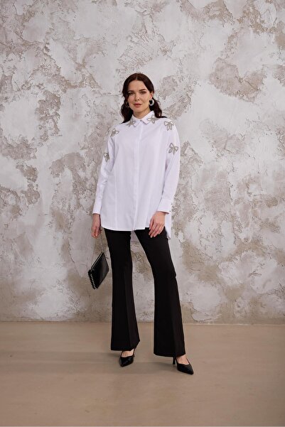 Moodbasic FİYONK TAŞLI PAMUK SATEN GÖMLEK