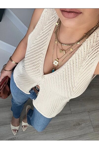 TLG ЖІНОЧИЙ ЕКРУ КНОПКОМ ТРИКОТАЖНИЙ ЖИЛЕТ