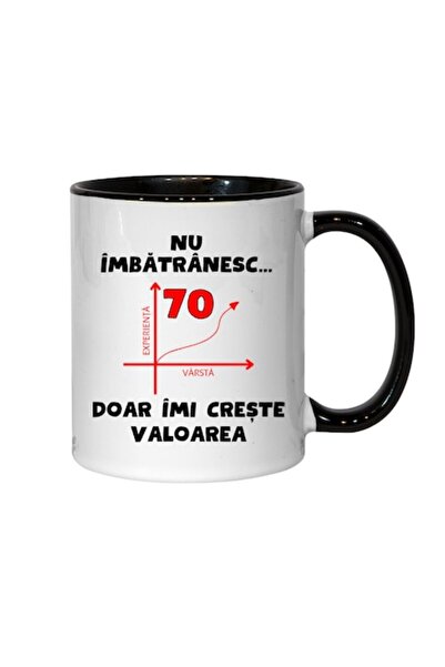 T&M Personalizare Cană personalizată - Nu îmbătrânește, 70 de ani, doar crește în valoare, interior negru, 330 ml