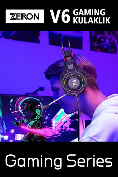 Zeiron V6 Siyah USB 7.1 Stereo Profesyonel Mikrofonlu Surround Gaming RGB Kulaküstü Oyuncu Kulaklığı