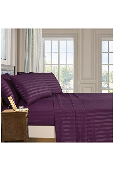 Kotonia Home Deco bed sheet, 100% cotton, Damask Satin, stripe size 1 cm, Purple, 240x260 cm