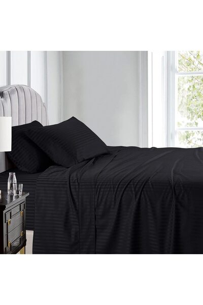 Kotonia Home Deco Bed Sheet, 100% Cotton, Damask Satin, Stripe Size 1 cm, Black, 240x260 cm