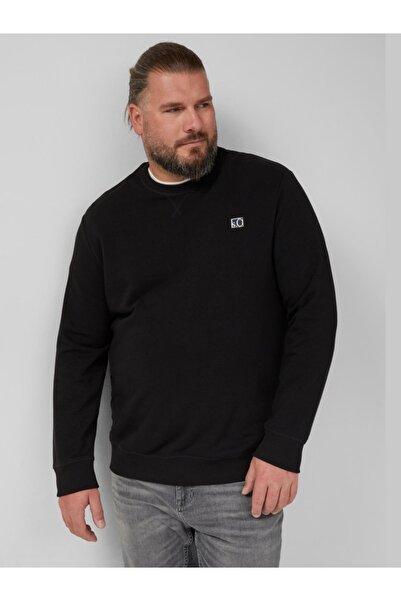 s.Oliver Big Sizes Men's big size blouse, with neckline at the base of the neck, logo, Black