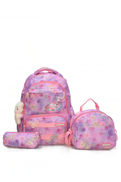 ELATAE Girl's 3-Piece Elementary School Bag Set School Bag & Thermal Lunch Bag & Pen Holder 1490
