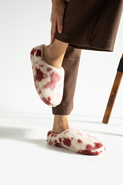 Moda Devrin Cherry-Colored Woolen Winter Non-Slip Silent Slippers (Washable)