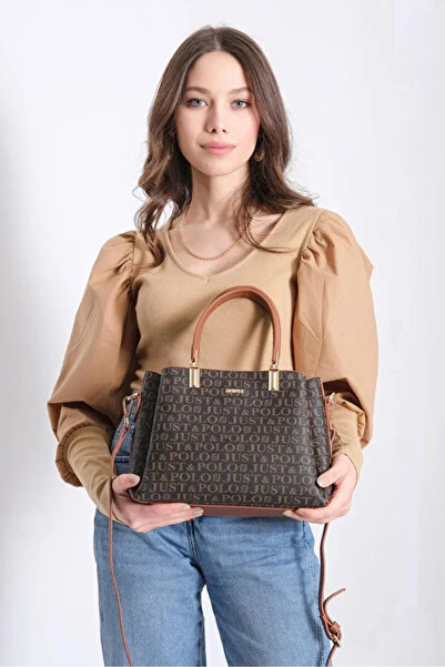 Just Polo حقيبة يد وكتف نسائية مطبوعة بحزام قابل للتعديل