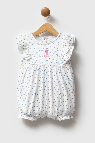 U.S. Polo Assn. Baby Girl Blue Minimal Pattern Ruffle Short Romper 50322897-V...