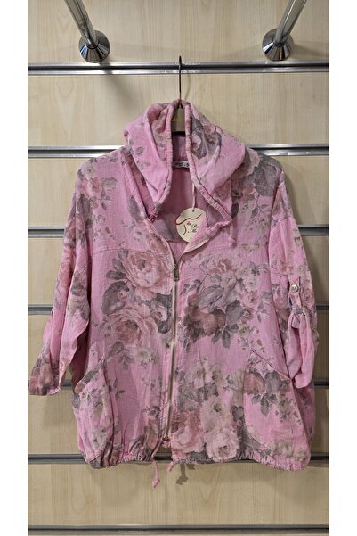 Park Moda Ιταλικό μπουφάν με κουκούλα με φερμουάρ και σχέδιο ροζ μπατίκ