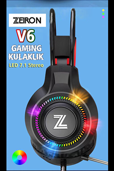 Zeiron V6 Siyah USB 7.1 Stereo Profesyonel Mikrofonlu Surround Gaming RGB Kulaküstü Oyuncu Kulaklığı