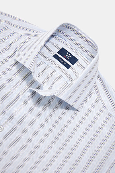 W Collection MAVİ UZUN KOLLU ÇİZGİLİ GÖMLEK