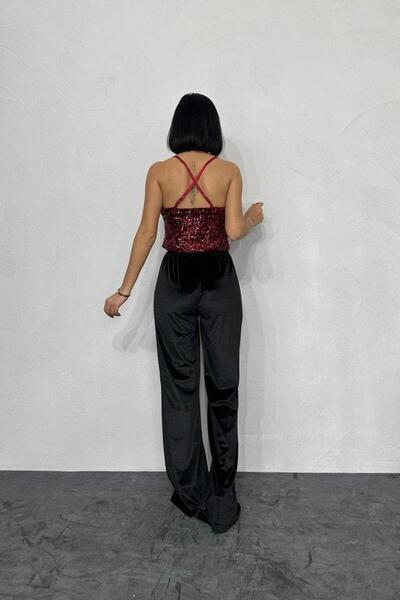 ALPACO Burgundy Strappy Degaje Blouse