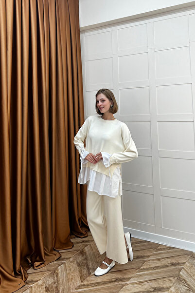 Stilife Truva Shirt Detail Mercerized Knitwear Set Stone