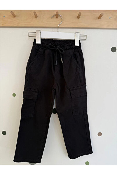 kidstalya Gabardine Cargo Pocket Children's Trousers-Black