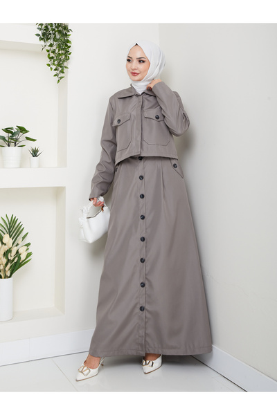 badibadii Double Trench Coat Set with Pocket Skirt Rc30801