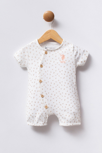 U.S. Polo Assn. Baby Girl White Minimal Floral Pattern Short Romper 50322899-Vr013