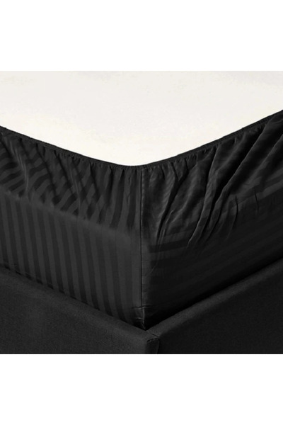 Kotonia Home elastic bed cover, 100% cotton, Damask Satin, stripe size 1 cm, Black, 100x200+20 cm