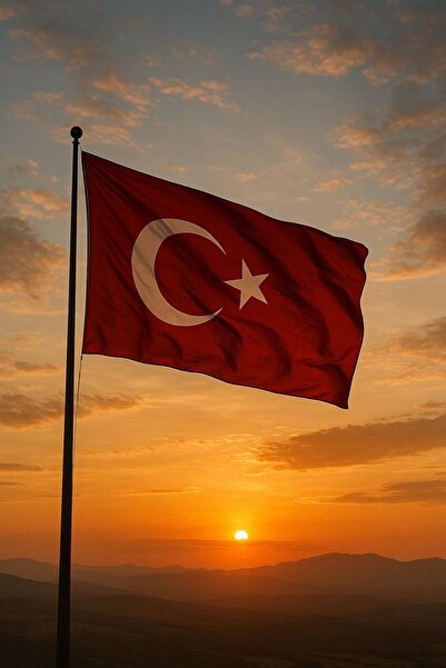 özkacar GÜN BATIMI VE TÜRK BAYRAĞI Ev Duvar Salon Güzellik Salonu Ofis Dükkan Dekarasyon Kanvas Tablo