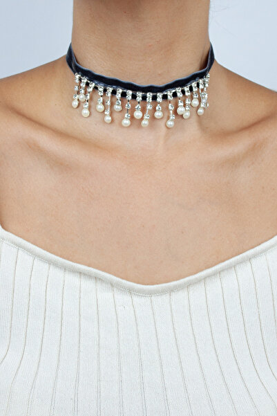 Liveyn Design قلادة قلادة مع تفاصيل حجر اللؤلؤ والكريستال