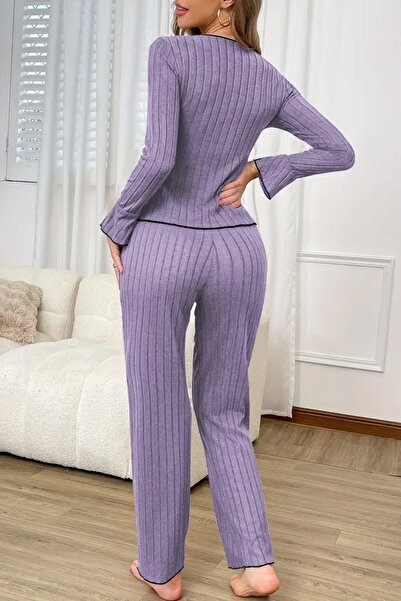 BELLA NOTTE Pamuklu Mor Fiyonk Detaylı Mevsimlik Pijama Takımı