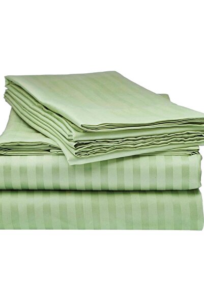 Kotonia Home Bed Sheet, 100% Cotton, Damask Satin, Stripe Size 1 cm, Pistachio Green, 240x260 cm