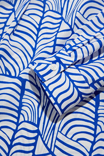 W Collection MAVİ BEYAZ DESENLİ BLUZ