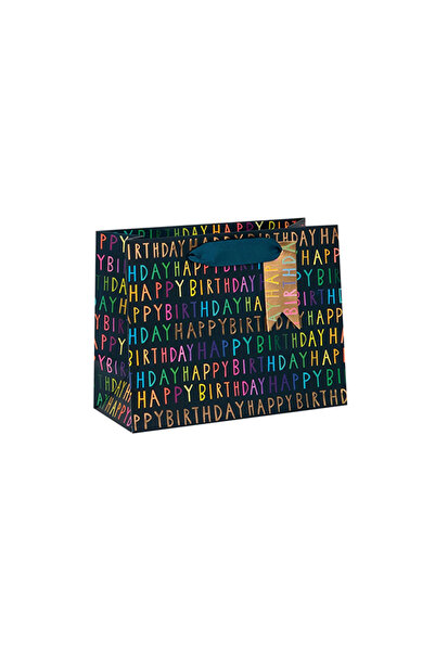 Glick حقيبة هدايا متوسطة الحجم - مجموعة Happy Birthday Script Blue