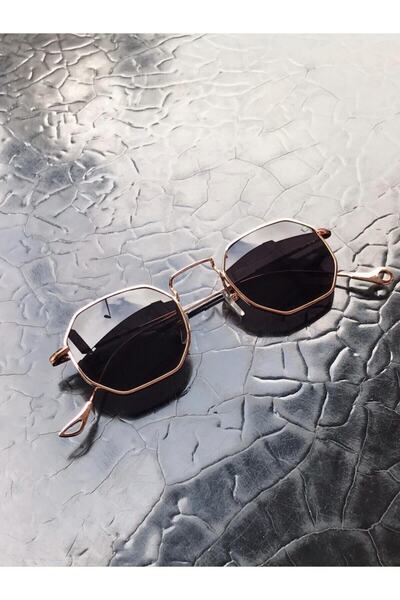 Vip-Aksesuar Retro Kadın Siyah Altıgen Tarz Güneş Gözlüğü
