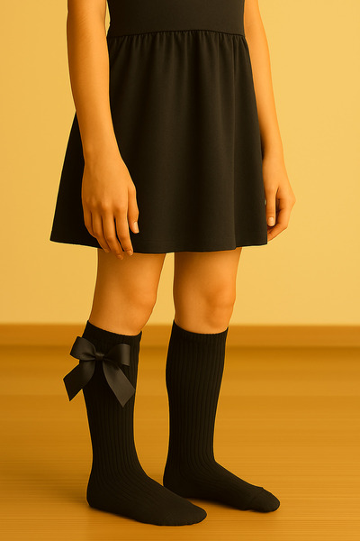 Eray Kids Girl's Ribbon Knee-Length Bow School Long Socks (5-6-7-8-9-10-11-12 Years Old)