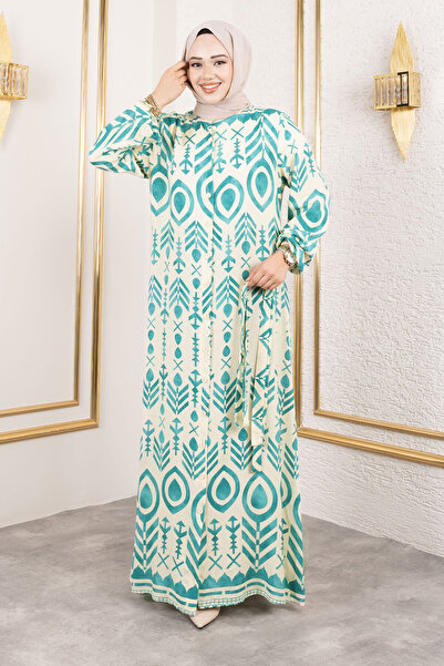 Tesettür Dünyası Φόρεμα βισκόζης με κουμπιά σε όλο το μήκος TSD250214 Πράσινο μέντα
