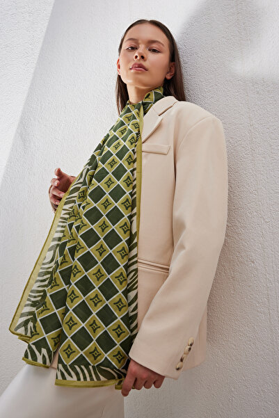 FENZA SCARF Sapphire Green Logo Pattern Cotton Silk Shawl