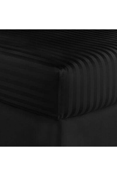 Kotonia Home Elastic bed cover, 100% cotton, Damask Satin, stripe size 1 cm, Black, 160x200+20 cm