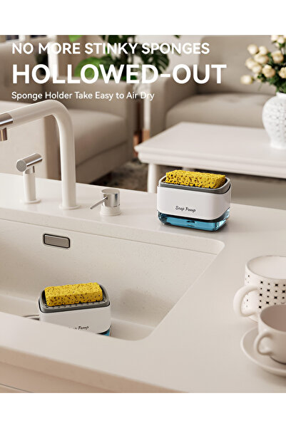 NEO 2 in 1 Dishwashing Liquid Dispenser, Sponge Holder, 350ml, White, Compact, Neo™