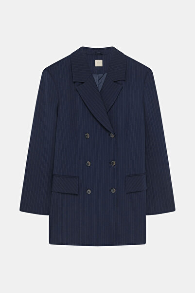 W Collection Dark Blue Striped Double-Breasted Jacket