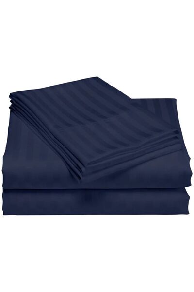 Kotonia Home Deco bed sheet, 100% cotton, Damask Satin, stripe size 1 cm, Navy blue, 150x240 cm