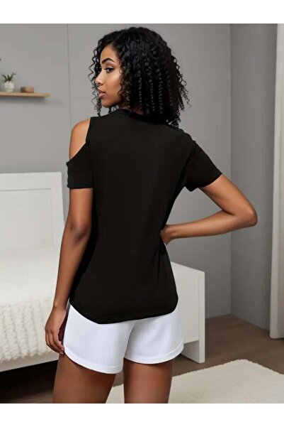 ARONA Γυναικεία κοντομάνικη μπλούζα βισκόζης με λεπτομέρεια με έναν ώμο