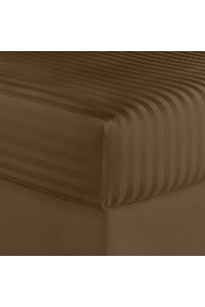 Kotonia Home Elastic bed cover, 100% cotton, Damask Satin, stripe size 1 cm, Chocolate, 180x200+25 cm