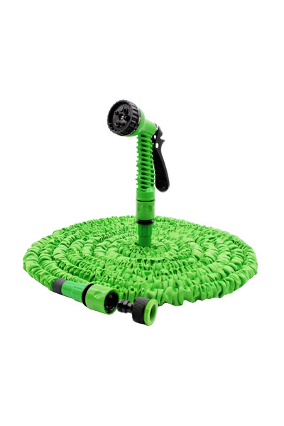 NEO Expandable Garden Watering Hose, 7 Functions, with Watering Gun, 60 meters, Connectors Included, Green