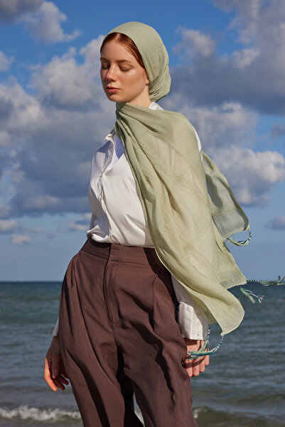 FENZA SCARF BRICE TEA ΠΡΑΣΙΝΟ ΣΑΛΙΑ ΜΕ ΜΑΚΡΙΑ ΦΛΑΝΤΕΡΑ ΜΕ ΦΛΑΝΤΕΡΑ ΑΠΟ ΒΑΜΒΑΚΙ