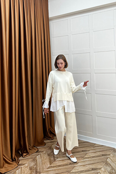 Stilife Truva Shirt Detail Mercerized Knitwear Set Stone