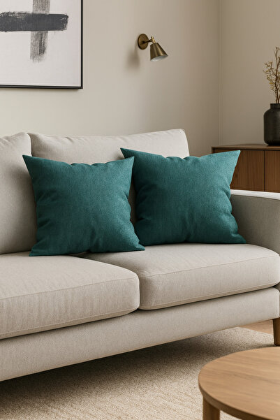 GOCCIA Parlak Turkuaz Kırlent Kılıfı Dekoratif Bohem Soft Koltuk Sırt Yastık Hediyelik Yılbaşı 45x45