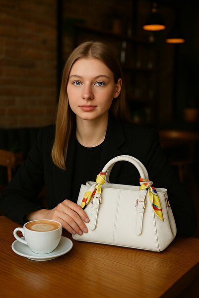 ESTUTE حقيبة كتف وحقيبة يد نسائية أنيقة بمظهر جلدي مع تفاصيل وشاح