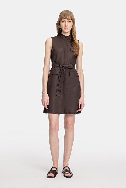 W Collection Brown Linen Viscose Mini Dress