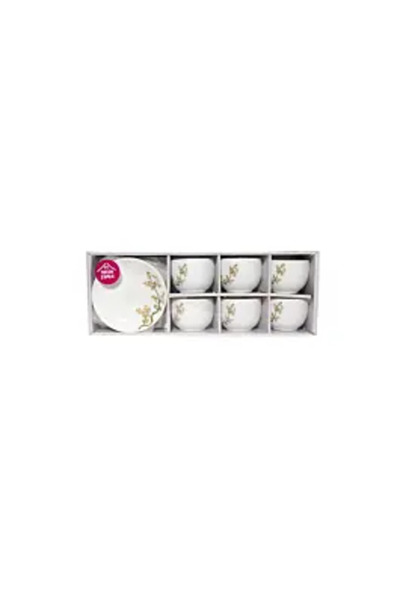 Maison D'Amelie Set 6 cups and 6 plates Maison D'Amelie Pearl Iris Zen Garden, opal, 220 ml, White with decor