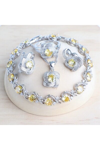OEM Set bijuterii placate cu argint 925, cu cristale de zirconiu galben-topaz