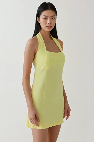 Hiccup Kare Yaka Fitted Dokuma Mini Elbise