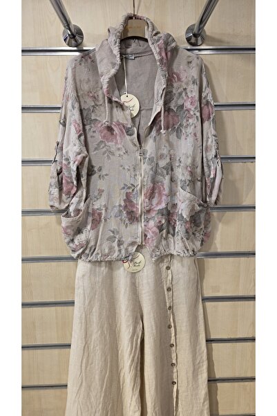 Park Moda Italian Hooded Jacket Zippered Batik Rose Pattern