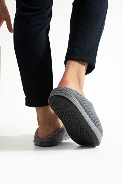 Moda Devrin Gri Fitilli Kaydırmaz Sessiz Terlik (Yıkanabilir)