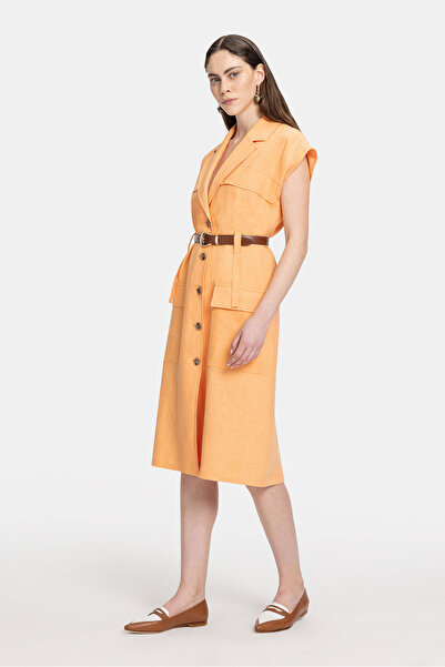W Collection AÇIK TURUNCU KETEN VİSKON ELBİSE